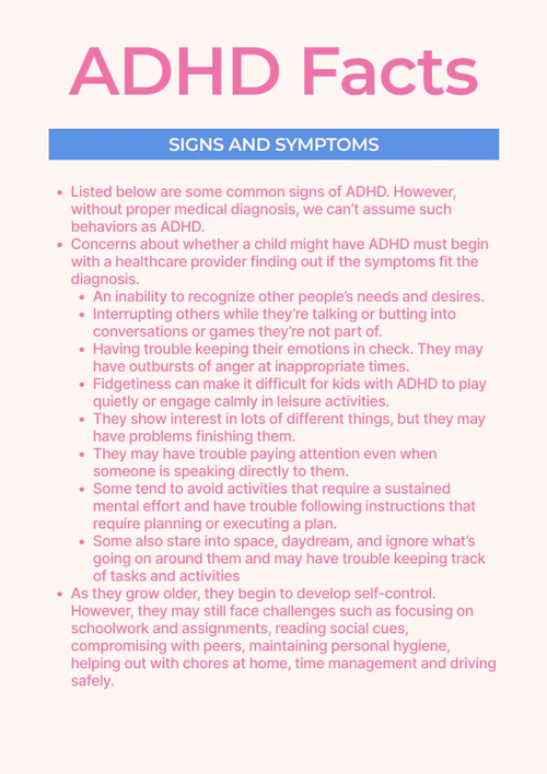 Kids ADHD Worksheet + Infographic